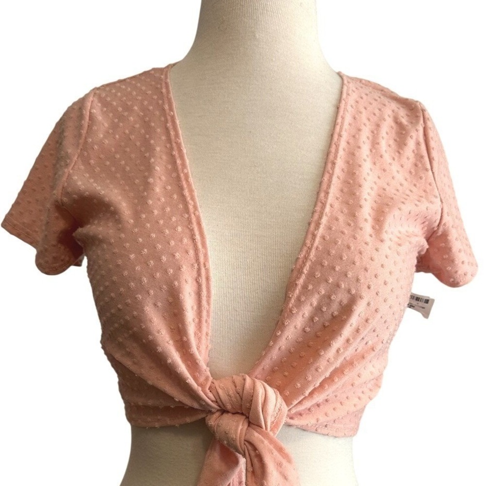 Livi‎ by Olivia Rae Crop Top Tie Front Textured Ditsy Dot Pink Ballet Core JR M